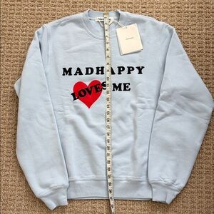 Madhappy Light Blue Sweatshirt with Red Heart and Black Text